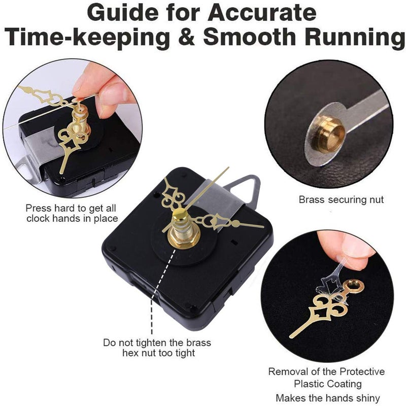 EMOON 2-Pack Silent Clock Movement Kit with 4 Pairs of Short Handsï¼ŒDIY Repair & Replacement Motor, Total Shaft Length 5/8 in - Image 5